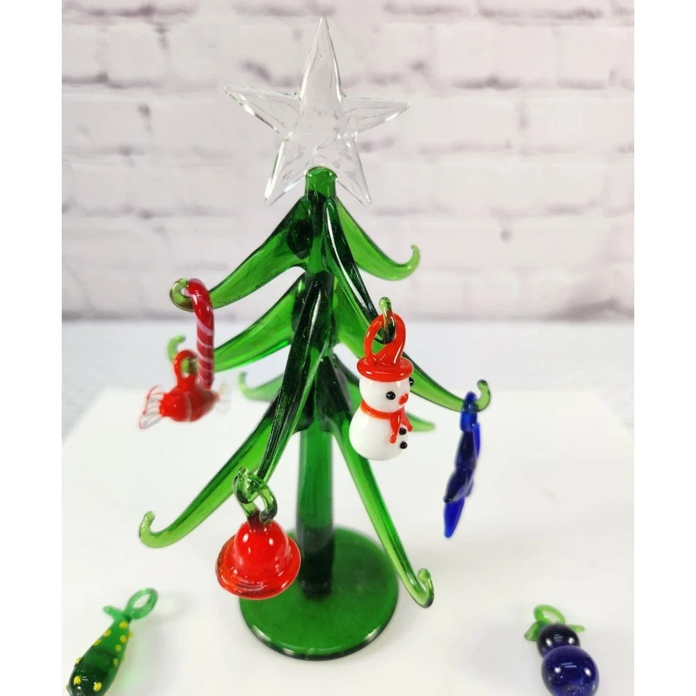 Hand Blown Murano Glass Christmas Tree & Mini Ornaments Southwest Cactus Boot